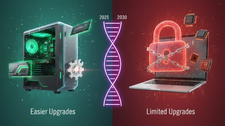 Laptop vs Desktop CPU Performance comparison showing easier desktop upgrades vs limited laptop upgrades